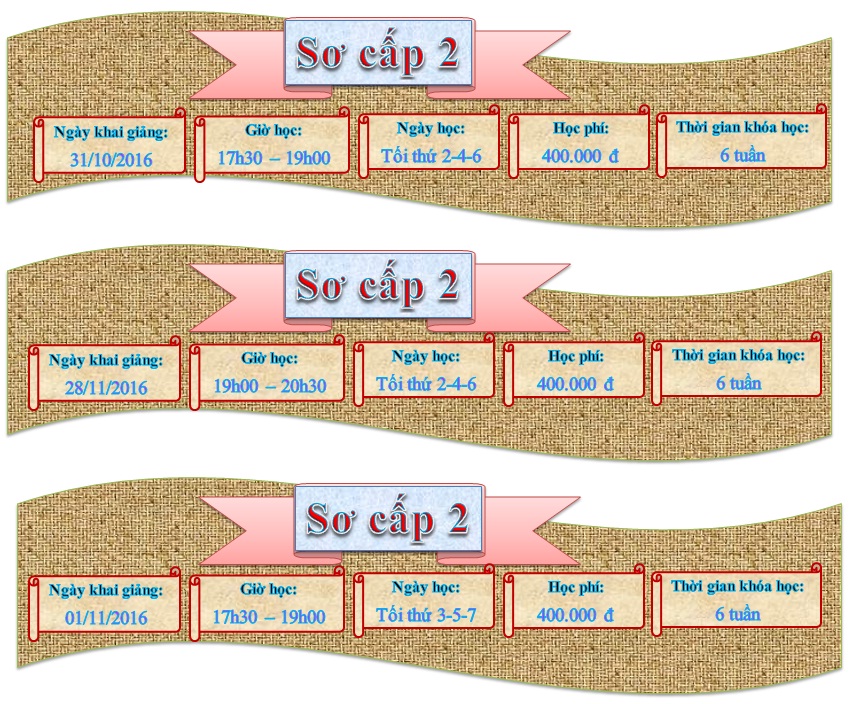 Lịch khai giảng lớp Sơ cấp 2 trình độ A Tiếng anh